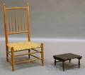 Shaker Production Wooden Footstool and a Shakertype Rodback Low Chair