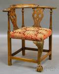 Chippendale Upholstered Carved Mahogany Corner Chair and a Federalstyle Upholstered Mahogany Barrelback Armchair
