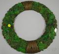 Polychrome Painted Cast Iron Holiday Wreath Wall Ornament