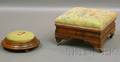 Empire Needlepointupholstered Mahogany Veneer Ottoman and Circular Walnut Footstool