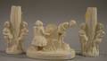 Parian Figural Group Dont Like His Pants and a Pair of Girls with Corn Figural Spill Vases