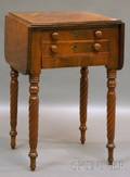 Classical Mahogany Veneer Dropleaf Threedrawer Work Table with Ropeturned Legs