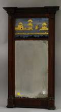 Federal Mahogany and Mahogany Veneer Tabernacle Mirror with Eglomise Glass Tablet