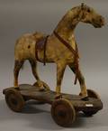 Painted Gesso and Wood Horse Pulltoy