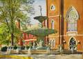 Lot of Two Unframed Watercolors by Joel W Reichard American 20th Century Broadway Fountain Madison Indiana