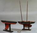 Painted Wood and Metal Sailboat Pond Model and a Folk Painted Wood Sailboat Model