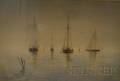 American School 19th Century Sailing Vessels in Still Water