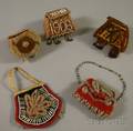 Five Northeast Beaded Cloth Whimsey Trinket Boxes and Small Purse