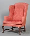 Queen Anne Mahogany and Maple Upholstered Easy Chair