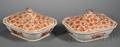 Pair of Orange Sacred Bird and Butterfly Pattern Covered Serving Dishes