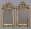 Pair of Neoclassical Gilt Gesso and Pink Marble Bilbao Mirrors