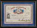 Framed City of Boston Civil War Era Military Donation Certificate