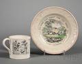 Transferdecorated Staffordshire Pottery Childrens Mug and Plate