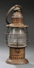 Brass and Etched Glass Railroad Lantern