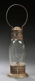 Etched Glass Brass and Tin Boston Lowell and Nashua Railroad Lantern