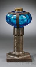 Blue Glass and Tin MakeDo Fluid Lamp