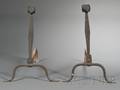 Pair of Cast Iron Facetedtop Andirons