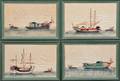 Chinese School 19th Century Lot of Four Works Depicting Chinese Vessels