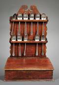 Redpainted Pine Spoon Rack with Eleven Pewter Spoons