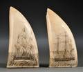 Two Ship of the Line Scrimshawed Whales Teeth