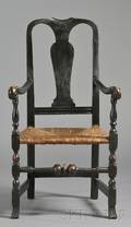 Queen Anne Blackpainted Carved Vaseback Armchair