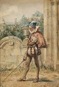 Italian School 19th Century Two Watercolors of Swordsmen