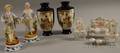 Pair of French Bisque Figures a Fivepiece Dresden Miniature Porcelain Suite of Parlor Furniture and a Pair of Japanese Satsuma Va
