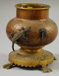 Victorian Aesthetic Metal Figuralmounted Hammered Copper and Cast Brass Kerosene Table Lamp Base
