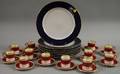 Set of Twelve Wedgwood Ulander Pattern Bone China Demitasse Cups and Saucers and a Set of Eight Zrike Gilt and Bluebanded Porcelain