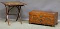 Chinese Carved Camphorwood Storage Box and a Folding Card Table