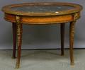 Louis XVstyle Oval Ormolumounted Marbleinset Marquetry Floraldecorated and Wood Veneered Low Table