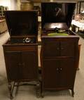 Two Victor Talking Machine Co Victrola Mahogany Veneer Floor Standing Record Players