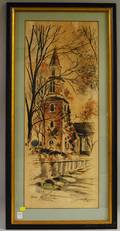 John Haymson Ink and Watercolor of Bruton Parish Church Williamsburg