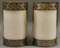 Pair of Metal Greek Key and Alabaster Demilune Wall Sconces