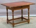 William  Mary Maple and Birch Stretcherbase Tavern Table with Drawer