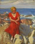 Ernest De Nagy American 18811952 Woman Seated on a Rocky Shore Ogunquit Maine