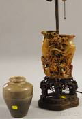 Chinese Carved Soapstone Double Vase and a Thai Glazed Stoneware Vase