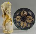 Royal Dux Art Nouveaustyle Maiden and Lily Blossom Figural Vase and a Near Eastern Glazed Pottery Plaque