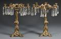 Pair of Brass Sixlight Candelabra with Lustres