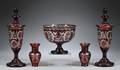 Five Pieces of Bohemian Ruby Flashed and Etched Glass