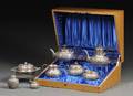 Cased Fivepiece Gorham Sterling Repouss Tea and Coffee Service