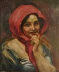 Italian School 20th Century Young Woman in a Red Scarf