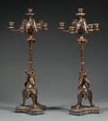 Pair of Sevenlight Bronze Candelabra