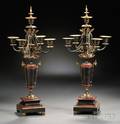 Pair of Giltmetal and Marble Fivelight Candelabra
