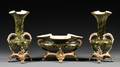 Threepiece Bronzemounted Majolica Mantel Garniture