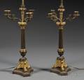Pair of French Empirestyle Parcelgilt Bronze Fourlight Candelabra
