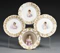 Four French Cabinet Plates Painted with Napoleonic Ladies