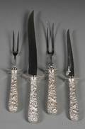 Two S Kirk  Son Rose Pattern Sterlinghandled Carving Sets