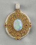 18kt Gold Opal Ruby and Diamond PendantBrooch