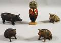 Five Cast Iron Pig Figural Still Banks